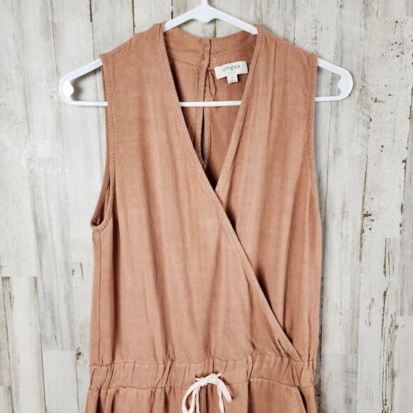 Umgee Sleeveless V-neck Drawstring Waist Jumpsuit Brown Size Small - Picture 4 of 10